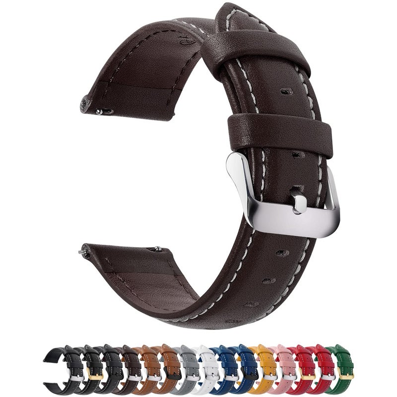 Fullmosa Watch Straps 20mm, Axus Series Leather Strap Replacement Watch Strap with Stainless Steel Metal Clasp for Men Women 14/16/18/20/22/24mm, Dark Brown 20mm - Image 1